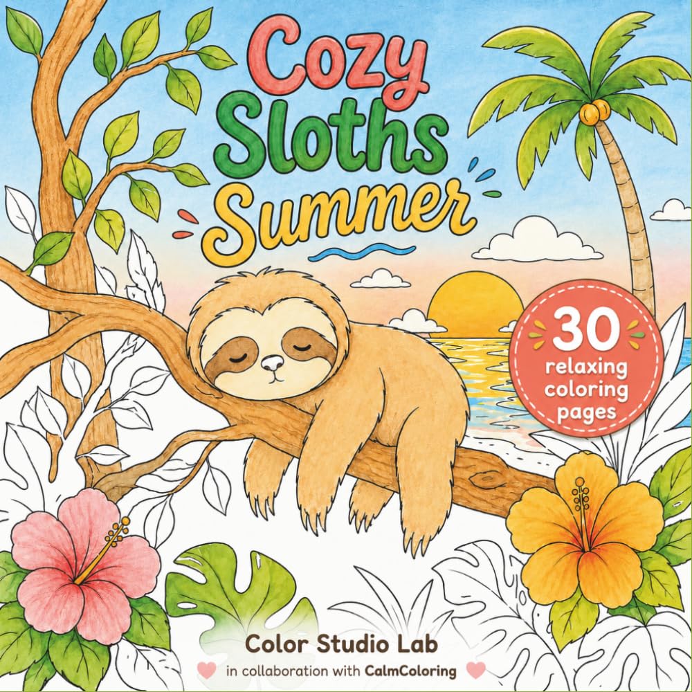 Cozy Sloths Summer: Cute Summer Scenes for Stress Relief & Creativity
