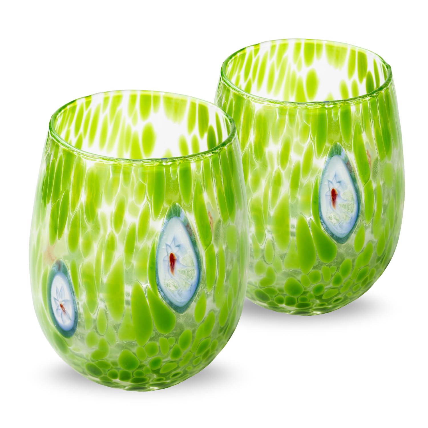 Gocce di Murano 2 verres en verre de Murano soufflé et travaillé à la main 300 ml – verres à eau verre arc-en-ciel pluie – verres raffinés et élégants