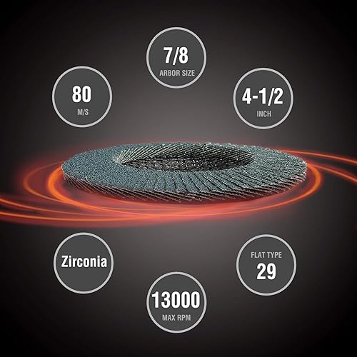 Miniatura 3 de WORKPRO - Juego de 20 discos de solapa 4 de 127 cm tamaño de eje de 222 cm rueda amoladora abrasiva T29 de circonia y disco de lijado de solapa