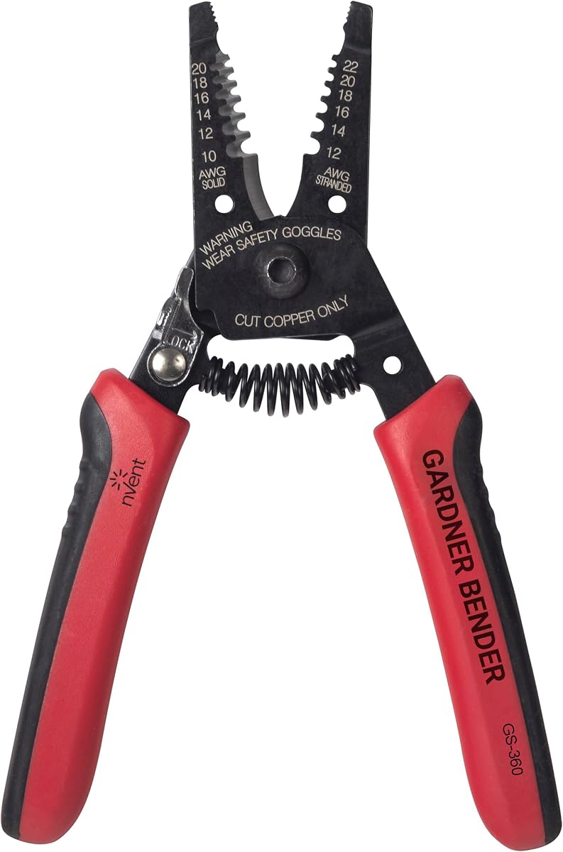 GS-360 Pelacables Eléctrico y Herramienta de Bloqueo, Agarre de Comodidad, Alambre Sólido y Trenzado, 10-20 cae (AWG),Rojo | 10-20 cae (AWG) Sólido, 12-22 cae (AWG) Trenzado, Compatible con Aluminio (Anteriormente: Gardner Bender)