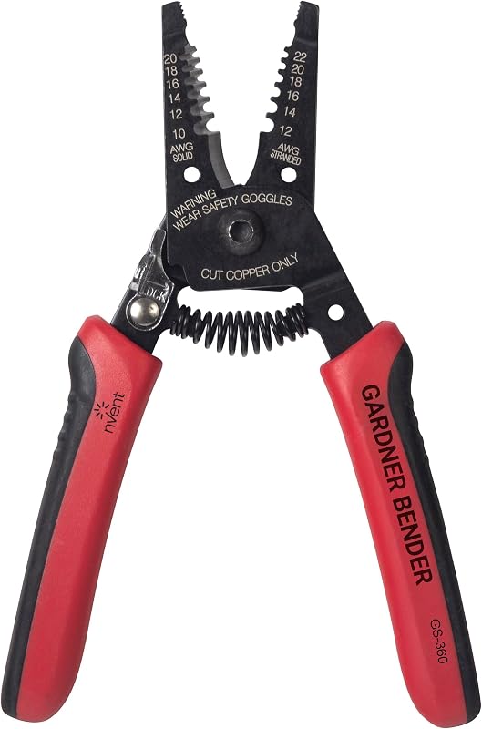 GS-360 Pelacables Eléctrico y Herramienta de Bloqueo, Agarre de Comodidad, Alambre Sólido y Trenzado, 10-20 cae (AWG),Rojo | 10-20 cae (AWG) Sólido, 12-22 cae (AWG) Trenzado, Compatible con Aluminio (Anteriormente: Gardner Bender)