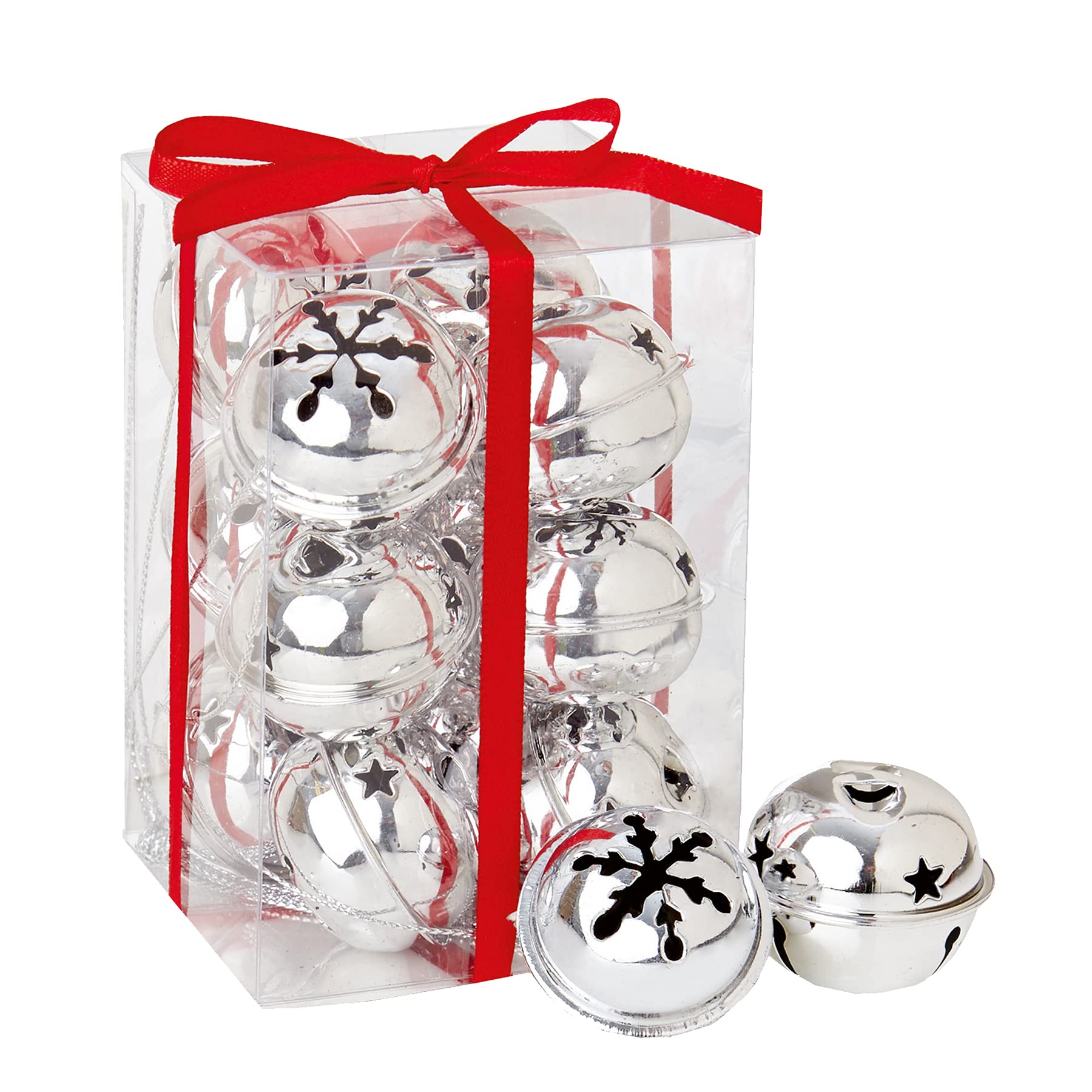 Mythgift Home Accessorie Silver Christmas Decoration 12 Pack Snowflake 40Mm Jingle Bell Baubles