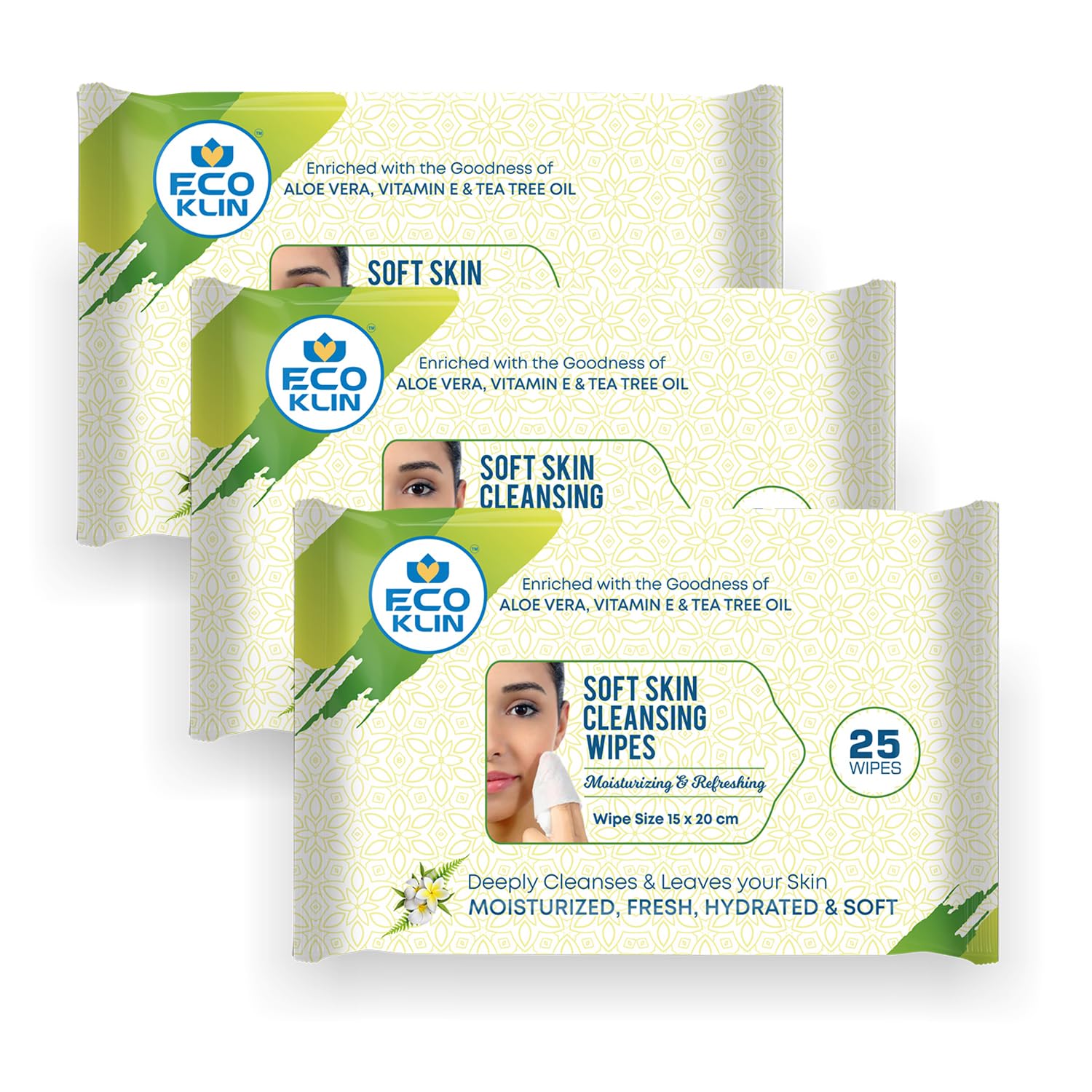 ECO KLIN Face Wipes – Makeup Remover with Aloe & Tea Tree | Hydrate & Cleanse | 25 Wipes x 3 Packs-image-31