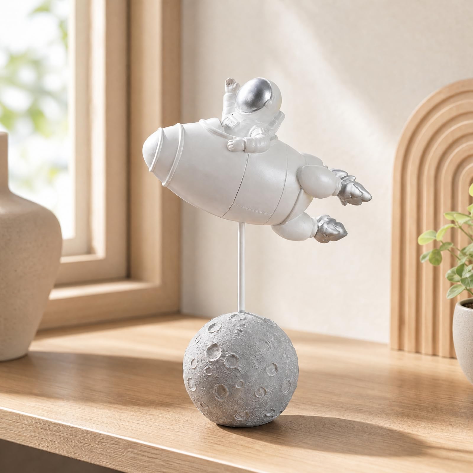 F Fityle Figura Nave Temático Figura Hombre con Nave Cósmico Metálico Estatuas Cósmico Resina