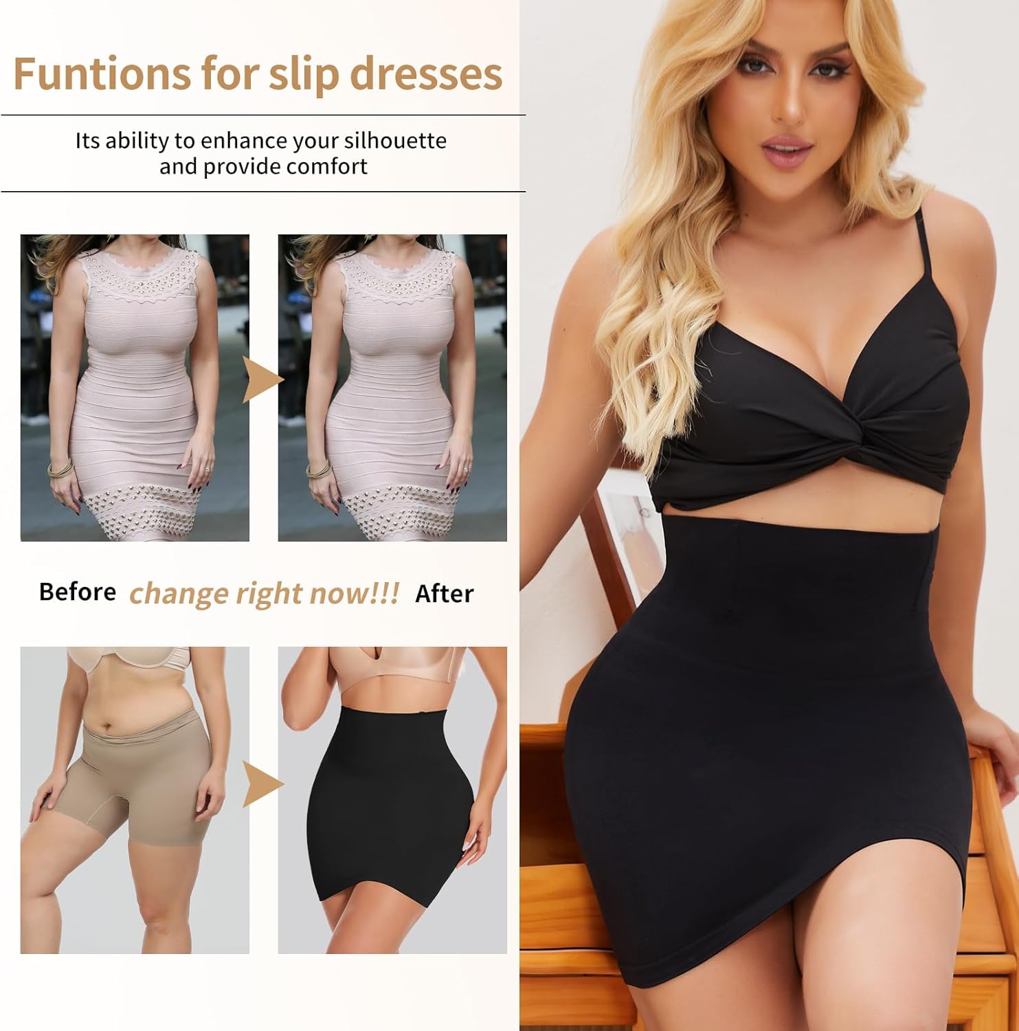 JOYSHAPER Half Slips Shapewear Skirt Under Dress Tummy Control High Waist Shapewear Half Skirt With Built In Thong - Image 4