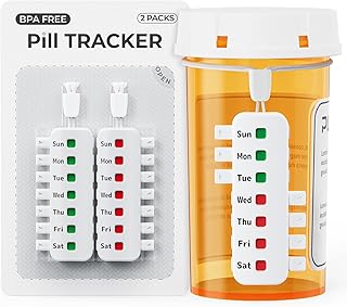 PULIV Compact Pill Reminder, Reusable Pill Tracker Fits Most Bottles, Reusable Medication Tracker Without Repeated Filling, Anti-Slide Medication Reminder for Vitamin, Pet Meds, Pack of 2, White
