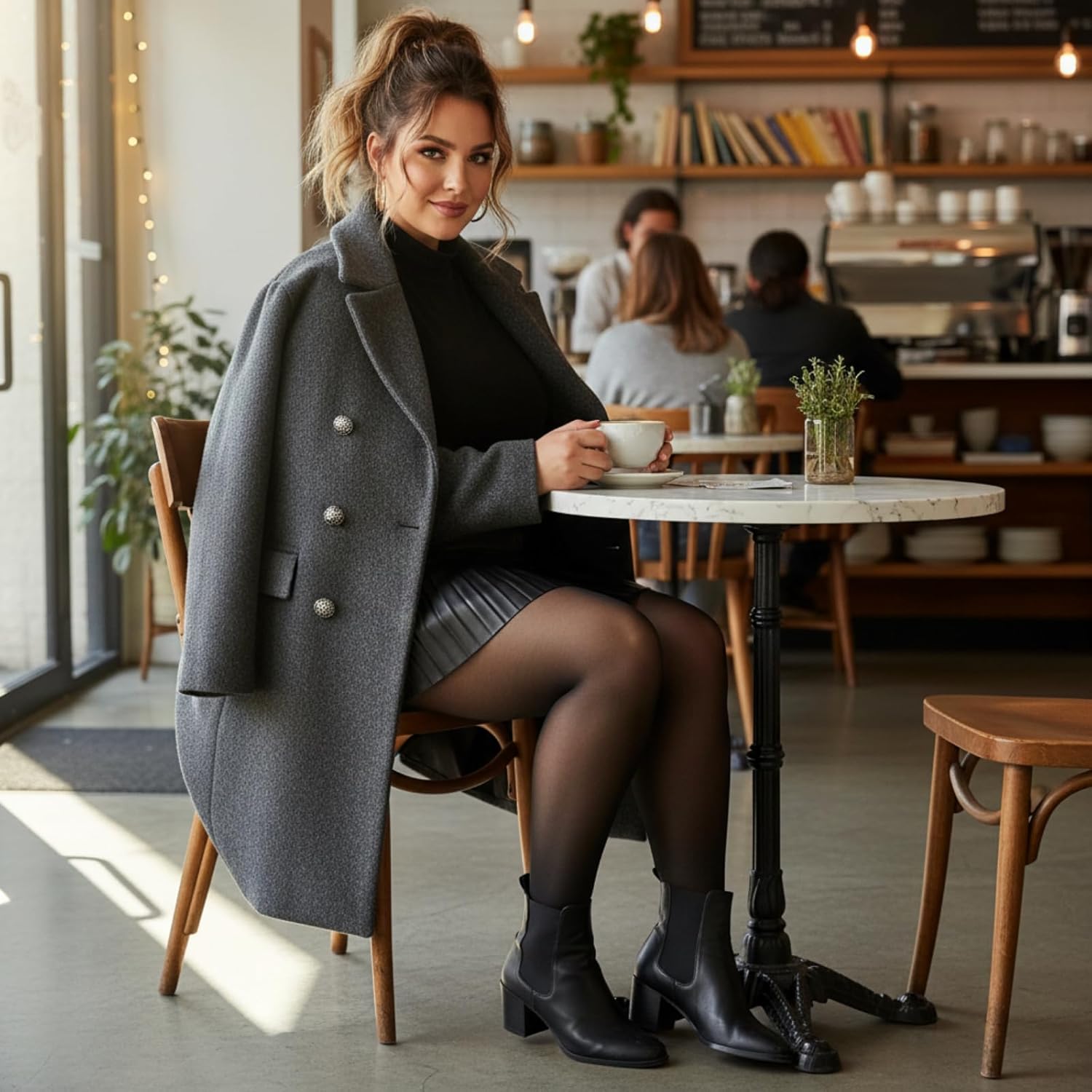 Plus Size Fleece Lined Tights Sheer for Women Fake Translucent Winter Warm Pantyhose Leggings Thick Thermal Tights(Black,3XL-4XL) - Image 3