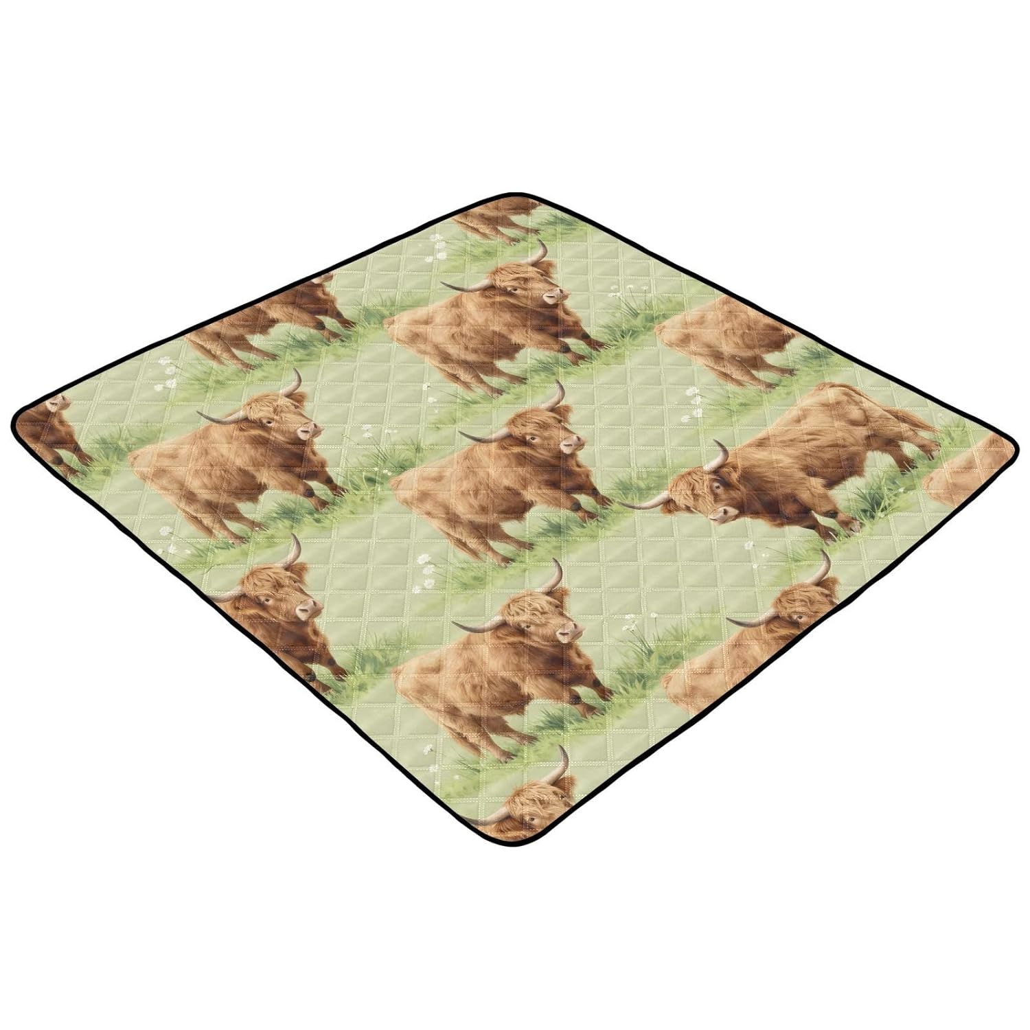 Scottish Highland Cattle Baby Play Mat 50x50 Inch One-Piece Soft Crawling Mat Waterproof Playmat with Non-Slip Bottom for Babies, Toddlers, and Infants