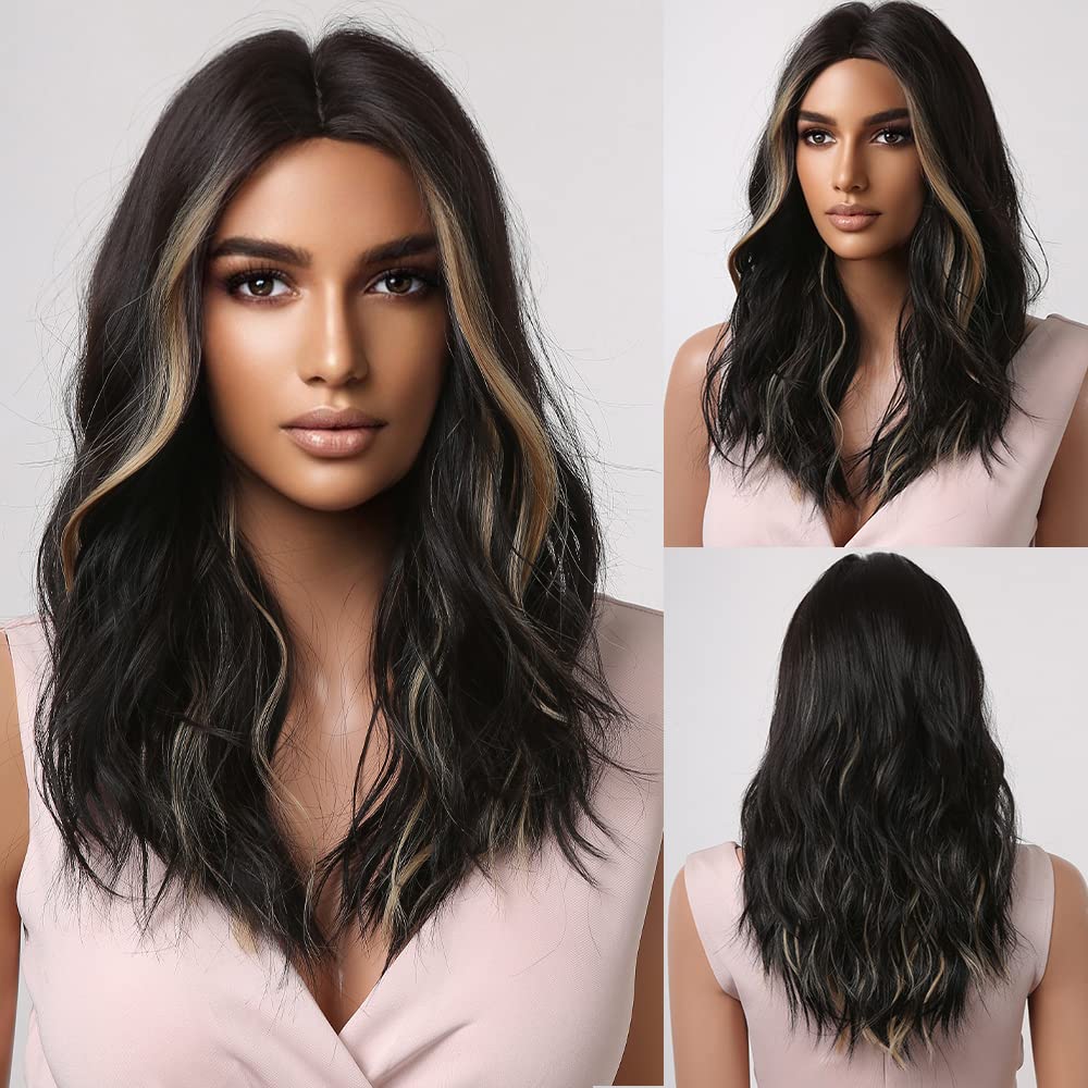 Amazon.com : Dark Brown Wigs for Women Curly Wig with Brown Highlights  Middle Part Synthetic Wig Medium Length : Beauty & Personal Care