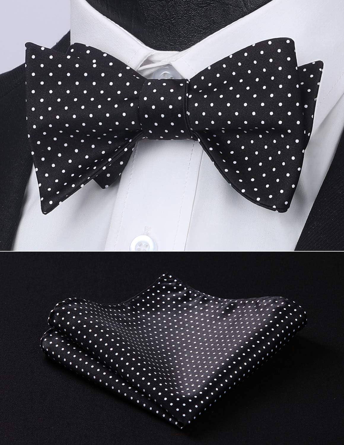 HISDERN Bow Ties for Men Polka Dot Selftie Bowtie and Pocket Square Classic Business Tuxedo Wedding Bowties Handkerchief - Image 5
