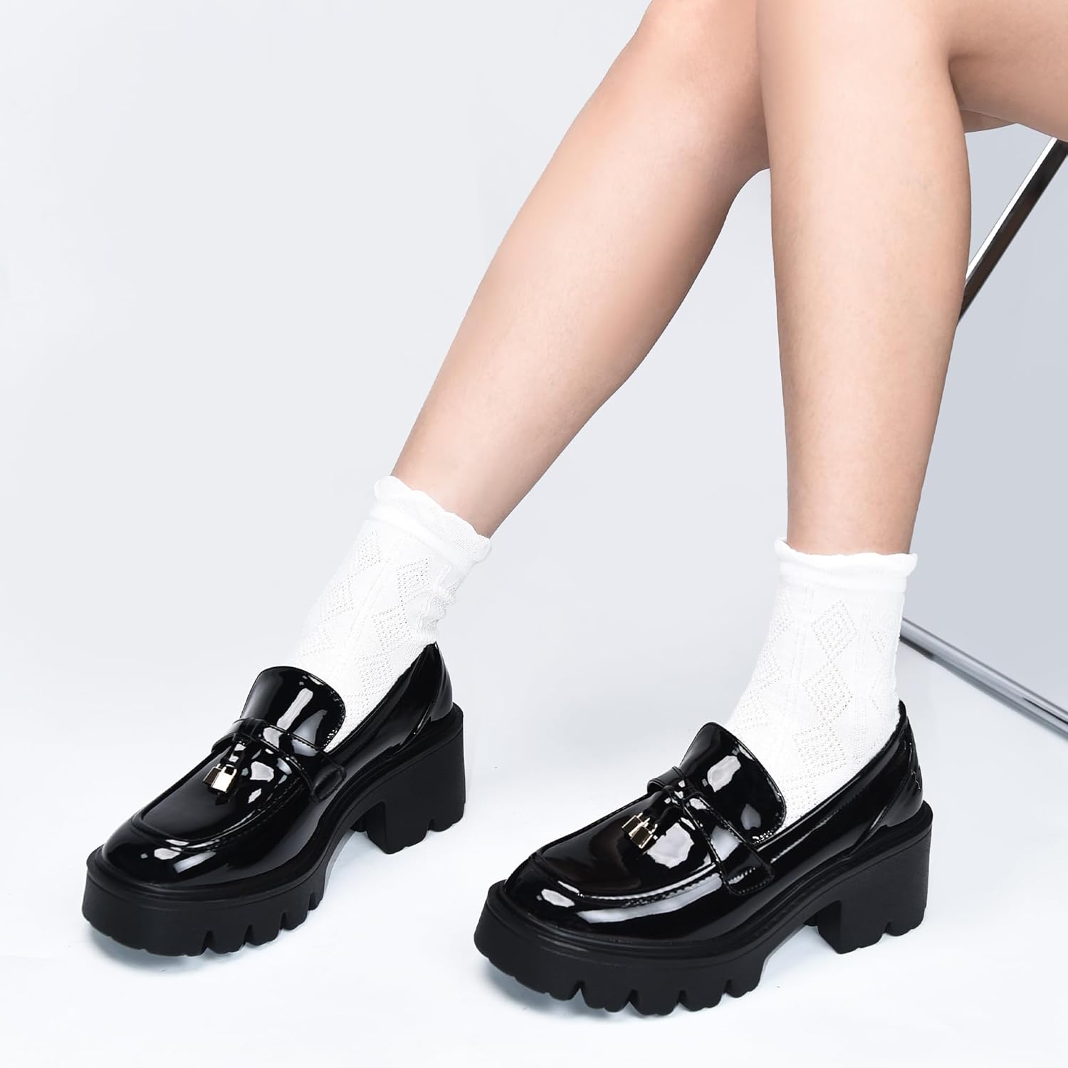 SHOOVA Platform Loafers for Women, Comfortable Slip-On Chunky Shoes for Casual, Work Office, Daily Wear - Image 2