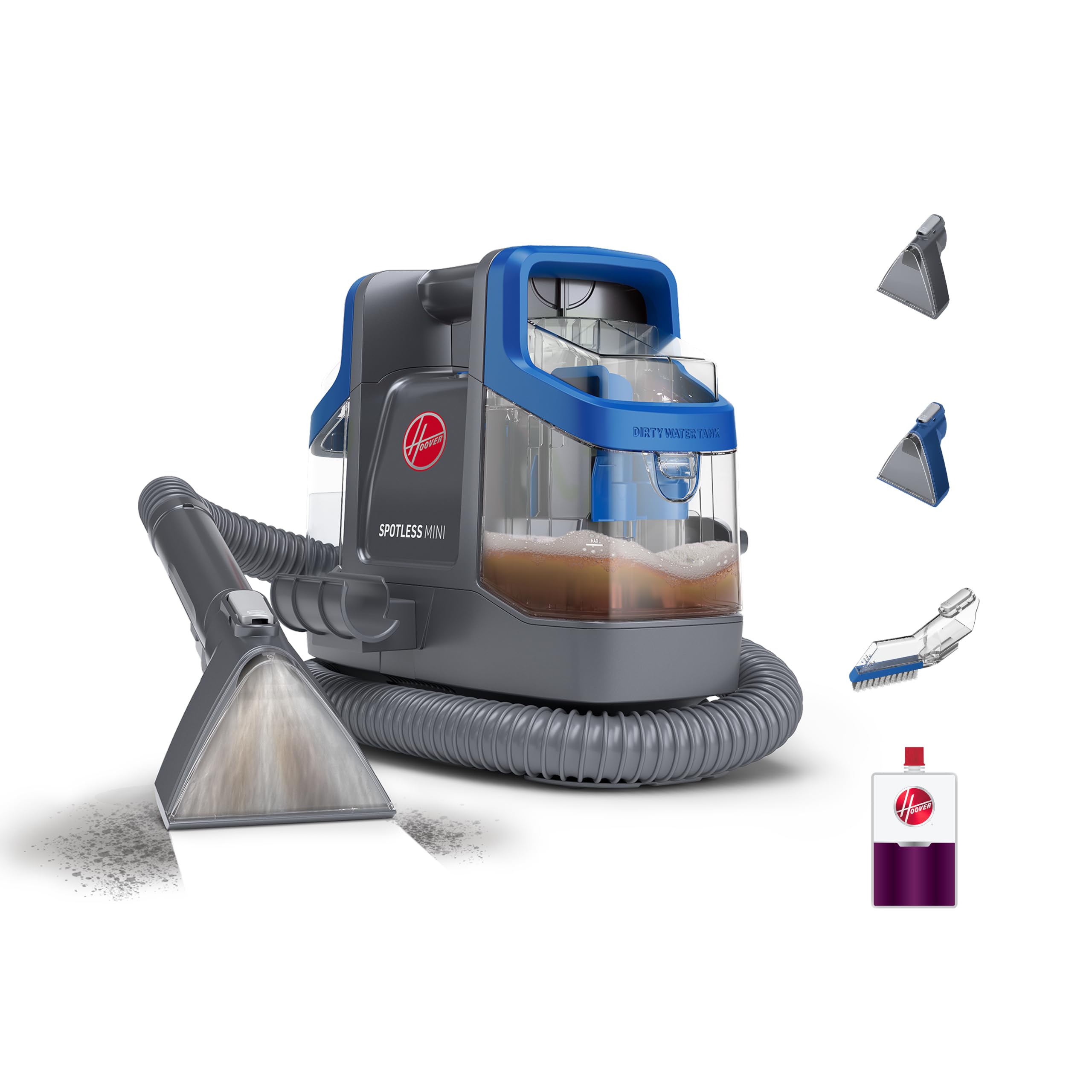 Hoover Spotless Mini Pet FH12351, limpiador de alfombras y tapicería para escaleras, muebles, desorden de mascotas y coches, diseño compacto, tanque de fácil llenado, manguera autolimpiante, ligero
