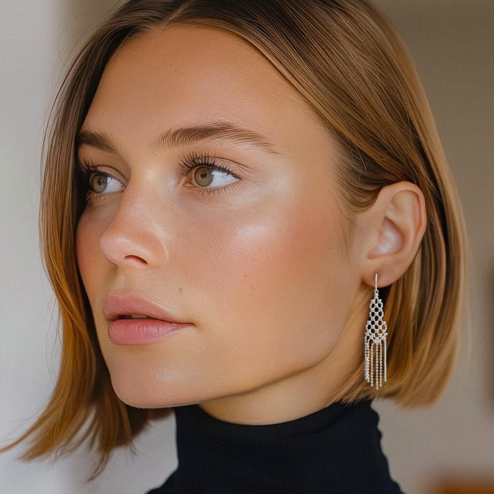 IceCarats 14K Solid White Gold Long Beaded Dangle Earrings 55mm 2.2 inch Wire, Polished For Her