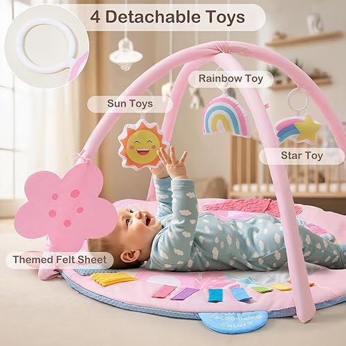 Miniatura 6 de Tapete de juego de gimnasio para bebé, tapete de juego lavable para actividades de bebé para sensorial, visual, auditivo, desarrollo táctil,