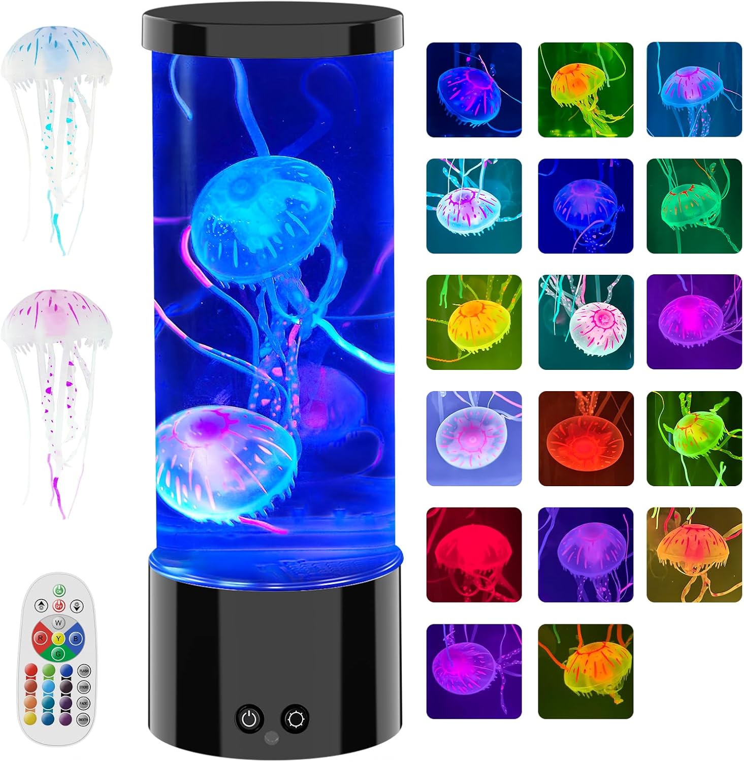 AONESY Jellyfish Aquarium Lamps Large Floating Jelly Fish Light Lamp Tank 17 Colors Changing LED Mood Night Light with Remote for Kids Adults Relax Sensory Table Lamp for Bedroom Home Decor, Black