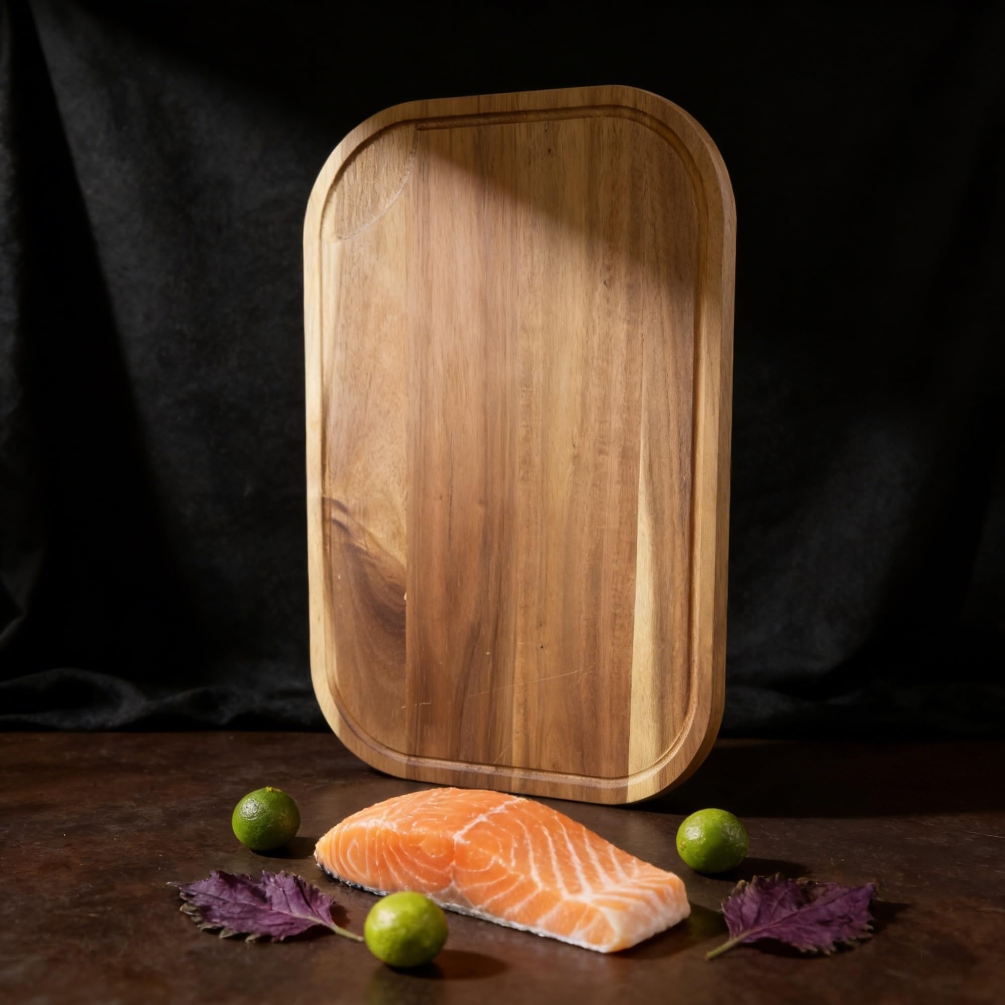 Tabla de cortar de madera maciza de acacia, antideslizante