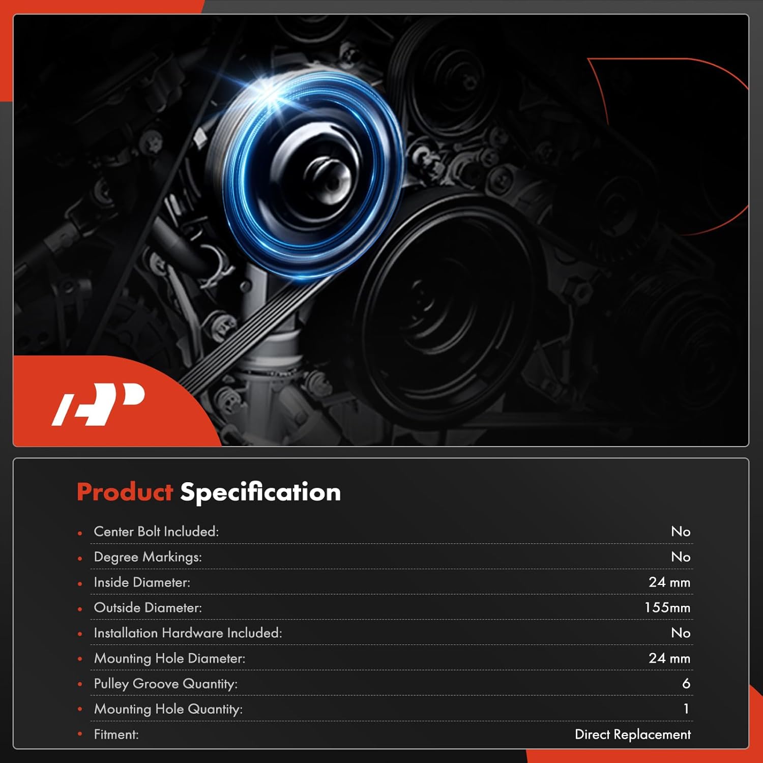 A-Premium Engine Harmonic Balancer Crankshaft Pulley Compatible with Ford Explorer 2012-2013, Edge 2012-2015, DOHC L4 2.0L, Replace# AG9Z6312A, AG9Z6312B