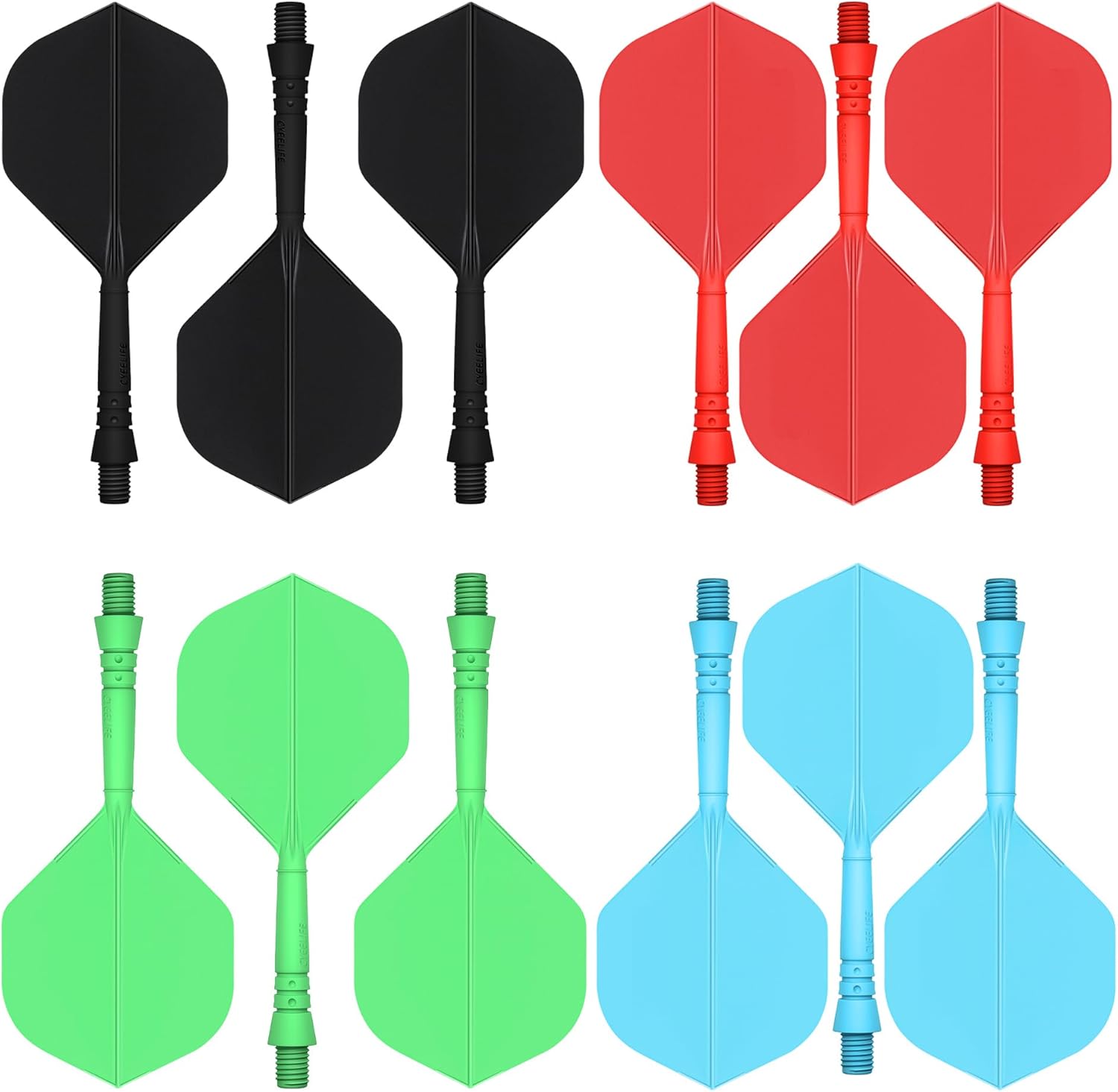 CyeeLife Integrated Dart Shaft and Flights Standard Shape,Black/Red/Blue/Green,4 Set (12pcs)