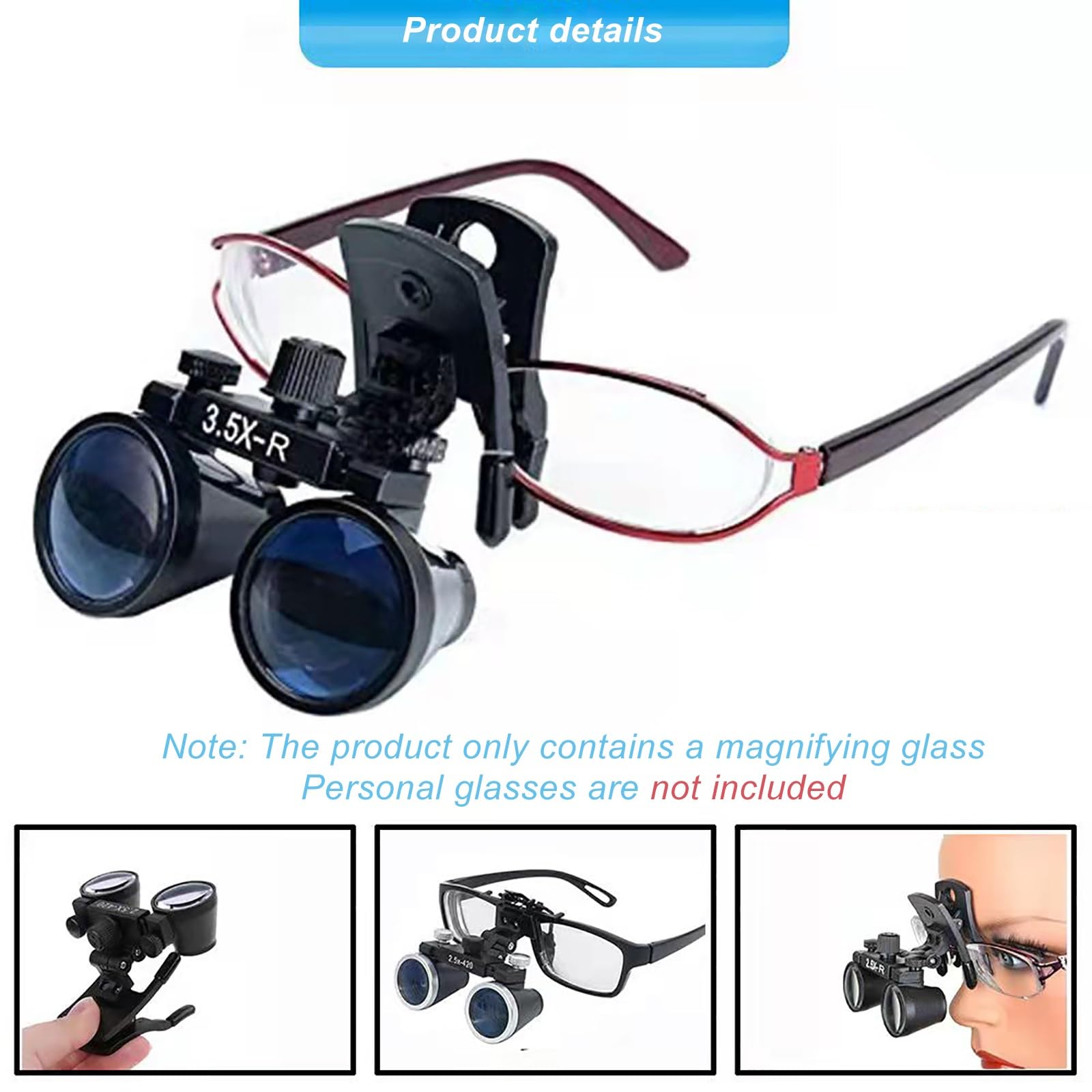 Lupenbrille Für Brillenträger Medizinische Binokulare Zahnlupe 2.5X/3.5X VergrößErung Zahnarzt-Zahnlupen Für Den Arztbetrieb In Der Zahnchirurgie Mit Clip-Lupe Zahnlupe (Color : 3.5X)