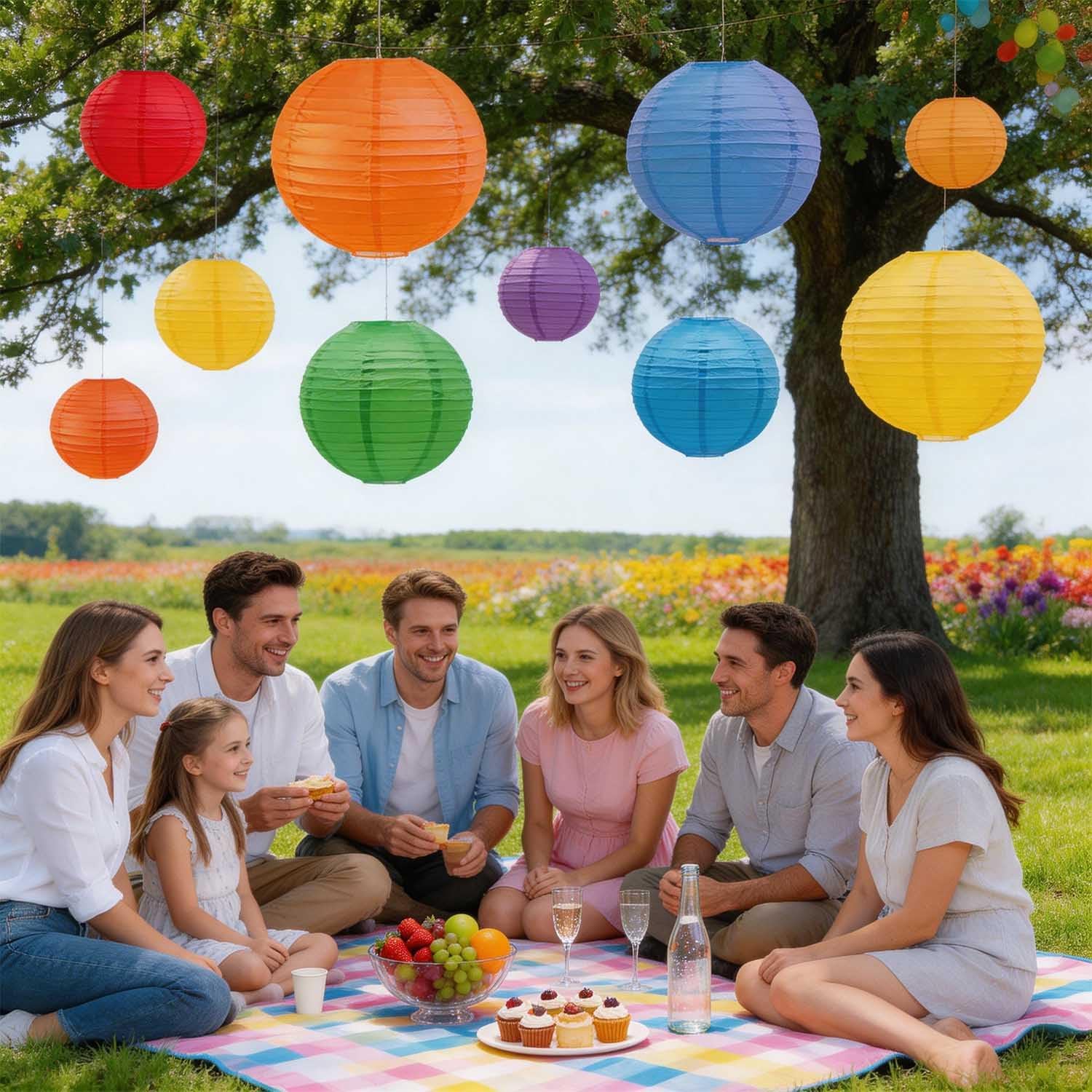 12pcs Rainbow Round Paper Lanterns, Hanging Decorative Lanterns for Wedding, Birthday Party, Baby Shower & Events image 3