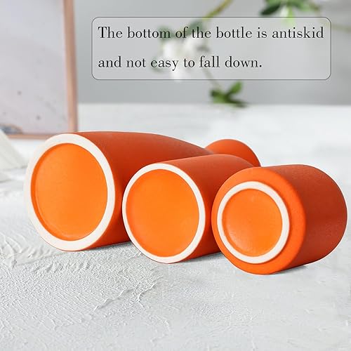 Miniatura 2 de CEMABT Juego de 3 jarrones de cerámica naranja para decoración, decoración rústica moderna del hogar, jarrones decorativos para hierba de las