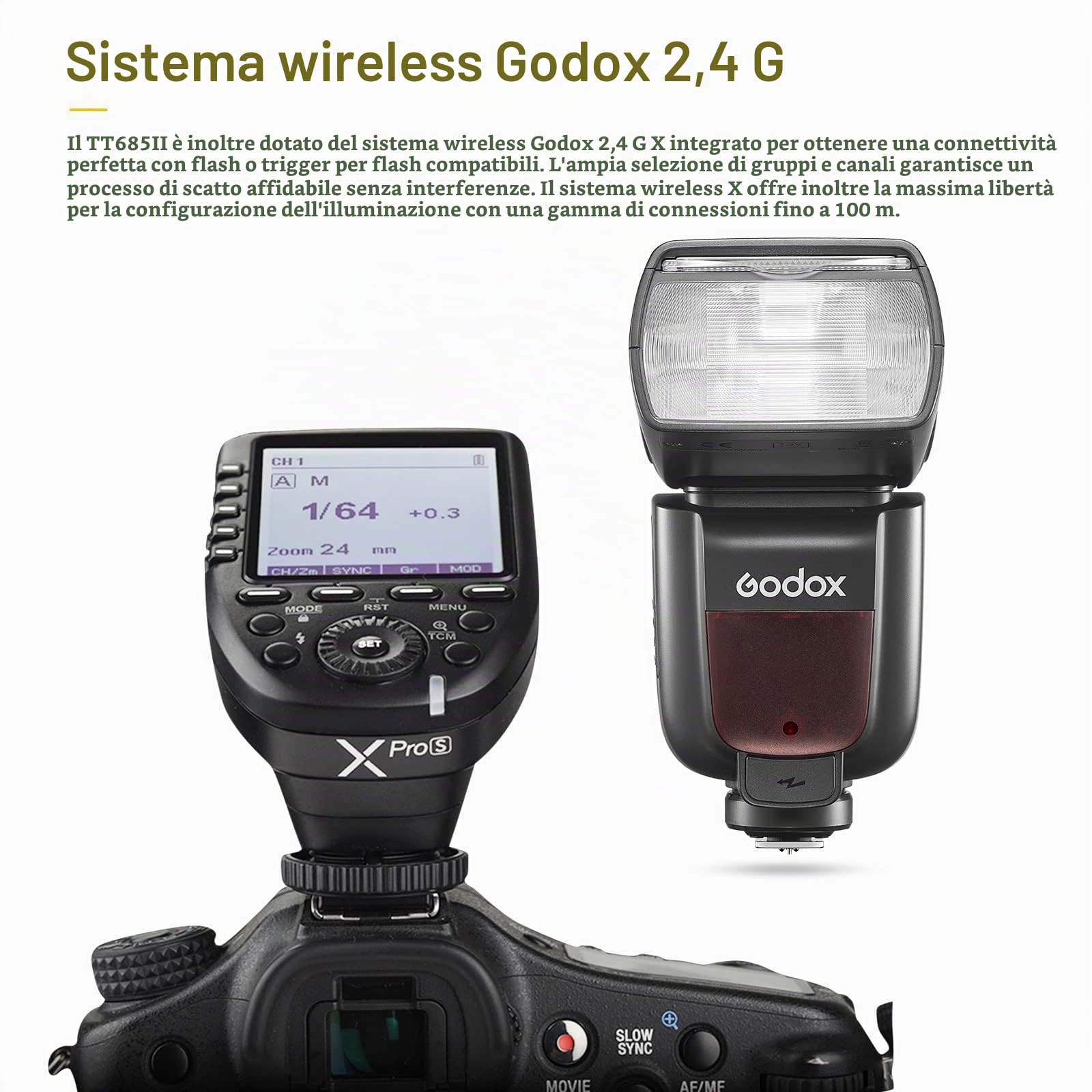 Godox TT685II-F Speedlite TTL Flash Camera 2,4G HSS High Speed 1 / 8000s GN60 Competibile per Fotocamera Fujifilm (TT685FII) | GN60 HSS 1/8000s Strobe Luce, Sistema X Wireless 2,4GHz, Tempo di Riciclo 0,1-2,6s, Funzione di Conversione TCM