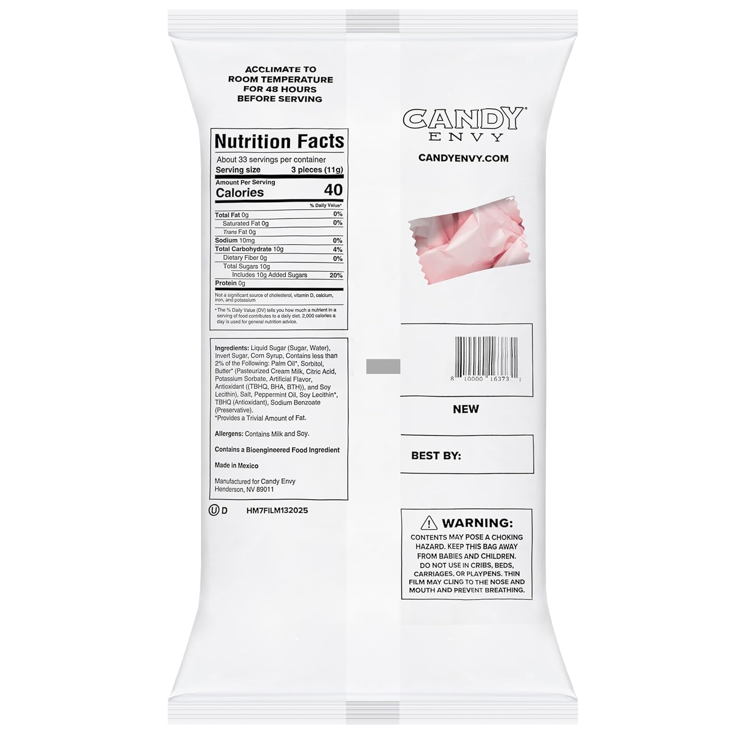 Candy Envy - Pink Wrapper Buttermints - 10 Bags Casepack with Approximately 100 Mint Per Bag - Pink Candy Party Favors