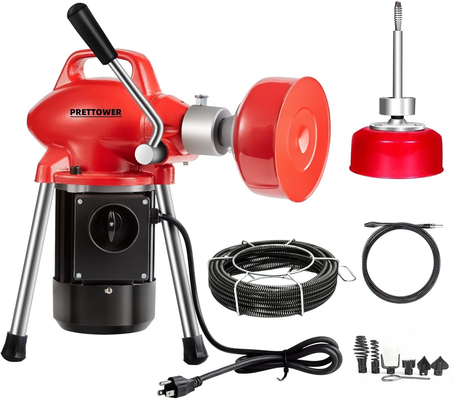 K-50 Drain Cleaner Machiner, 90Ft (74 'x 5/8 "and 16' x 3/8") Electric Drain Drill, 400W 3 Cable Electric, Portable Design with 6 Knife Heads for 1-4 Pipe, Sewer Snake