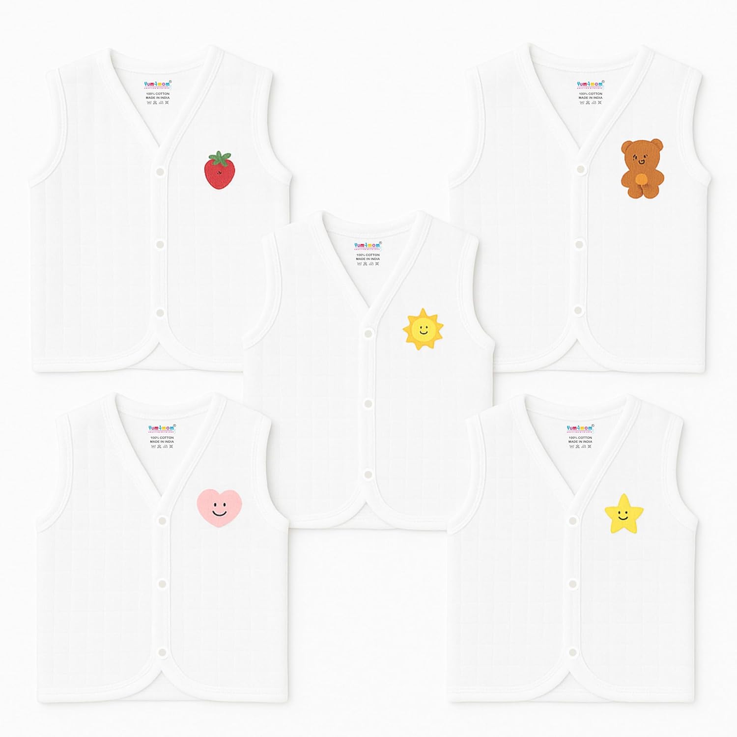 yum4mom 5 piece Premium Muslin Jabla vest With Snap button| Newborn | for Boys &amp; Girls | Comfy Jabala | Sleeveless dress |