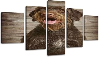 5 Piece Large Wall Art Prints Paintings Deutsch Drahthaar Hund Hunderasse sitzt und hechelt mit Zunge drauen Canvas Wall Art Living Room office Modern Home Wall Decor Framed Artwork Ready to Hang