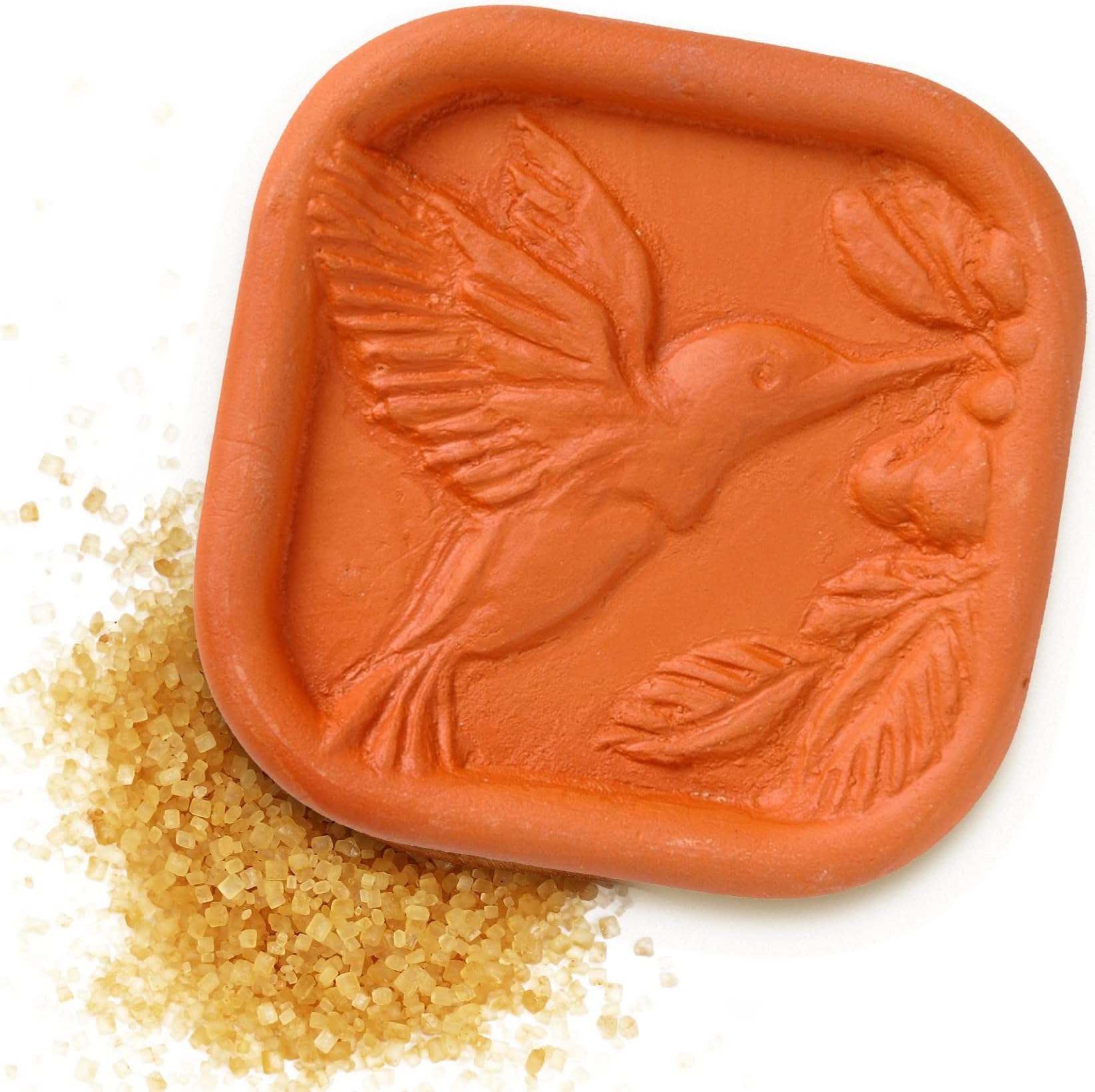 Terra Cotta Sugar Saver | Food-Safe Softener for Cookies, Marshmallows, Dried Fruits, Spices, and More | Hummingbird Design | Reusable Moisture Keeper Made of Durable Clay | JBK Pottery Kitchen Tool