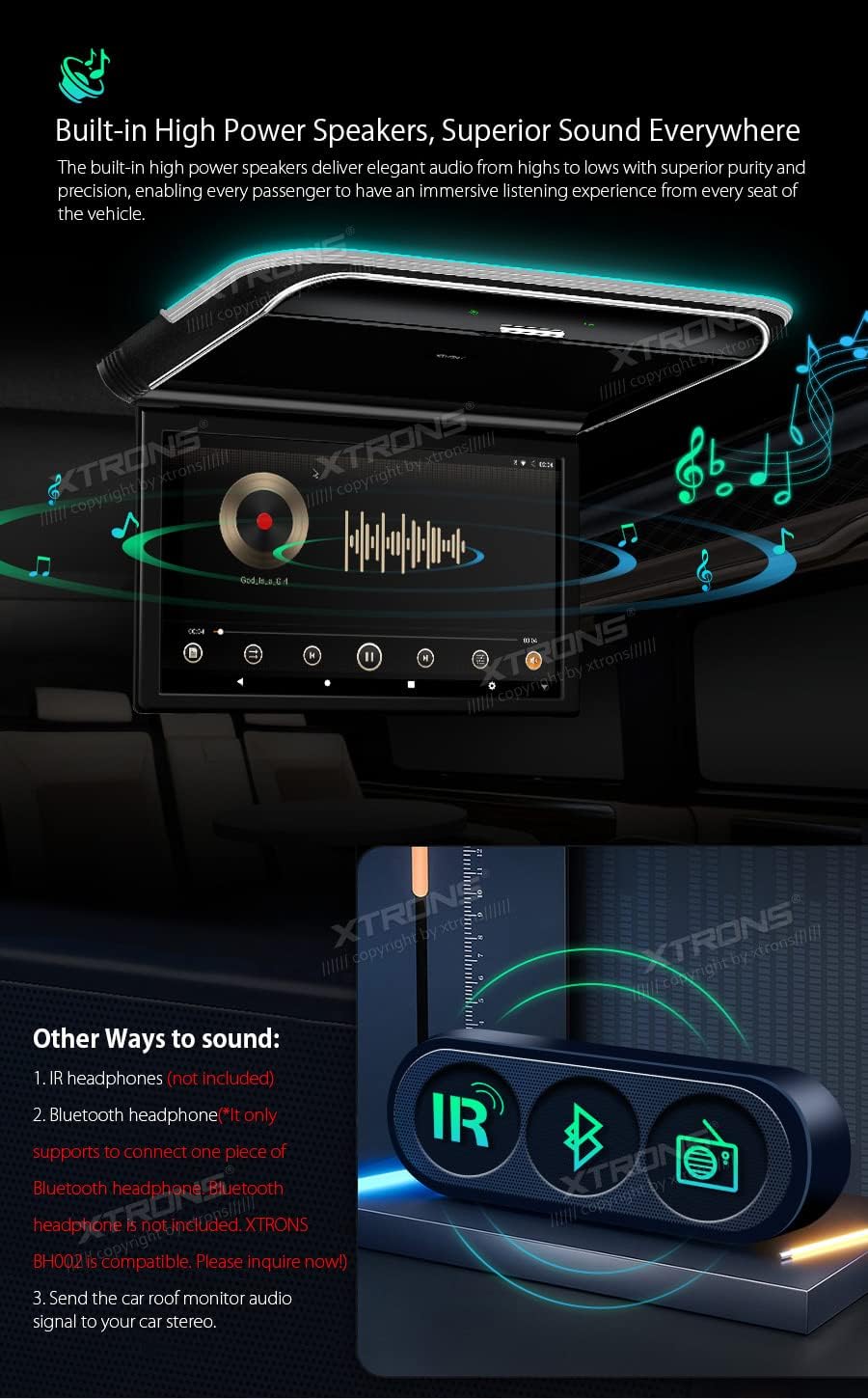 XTRONS Android Car Overhead Player 15.6” Wide IPS Touch Screen 8K Video Car Roof Mount Monitor with Built-in Stereo Speakers Flip Down Overhead Car Monitor Support Bluetooth, WiFi, HDMI, USB, IR