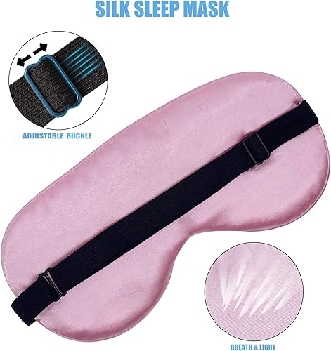 Miniatura 2 de Antifaz para dormir, cubierta nocturna, ojos para dormir, máscara de satén de seda para mujer, con correa ajustable para viajes en avión (rosa)
