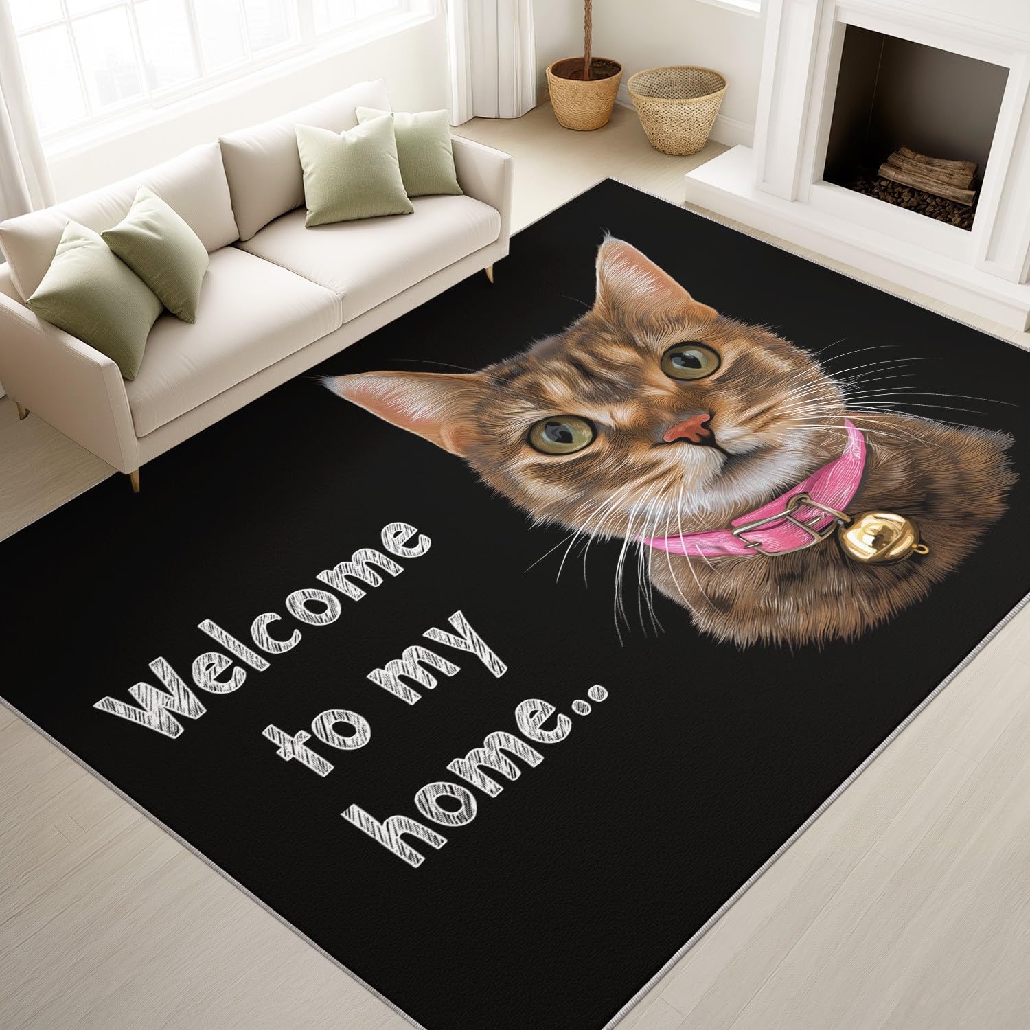 Tapis accueillant animaux au poil bas doux et lavable pour chambre de chat