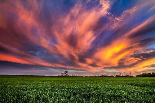 Miniatura 7 de Sky Photography Print (Not Framed) Picture of Clouds Illuminated by Sunlight Over Field at Sunset in Oklahoma Country Wall Art Nature Decor (8" x