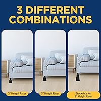 Vista 2 de Lifemaster Juego de elevadores para muebles, 4 piezas, diseño antideslizante, se adapta a cama, silla, mesa, sofá, escritorio y sofás, color negro