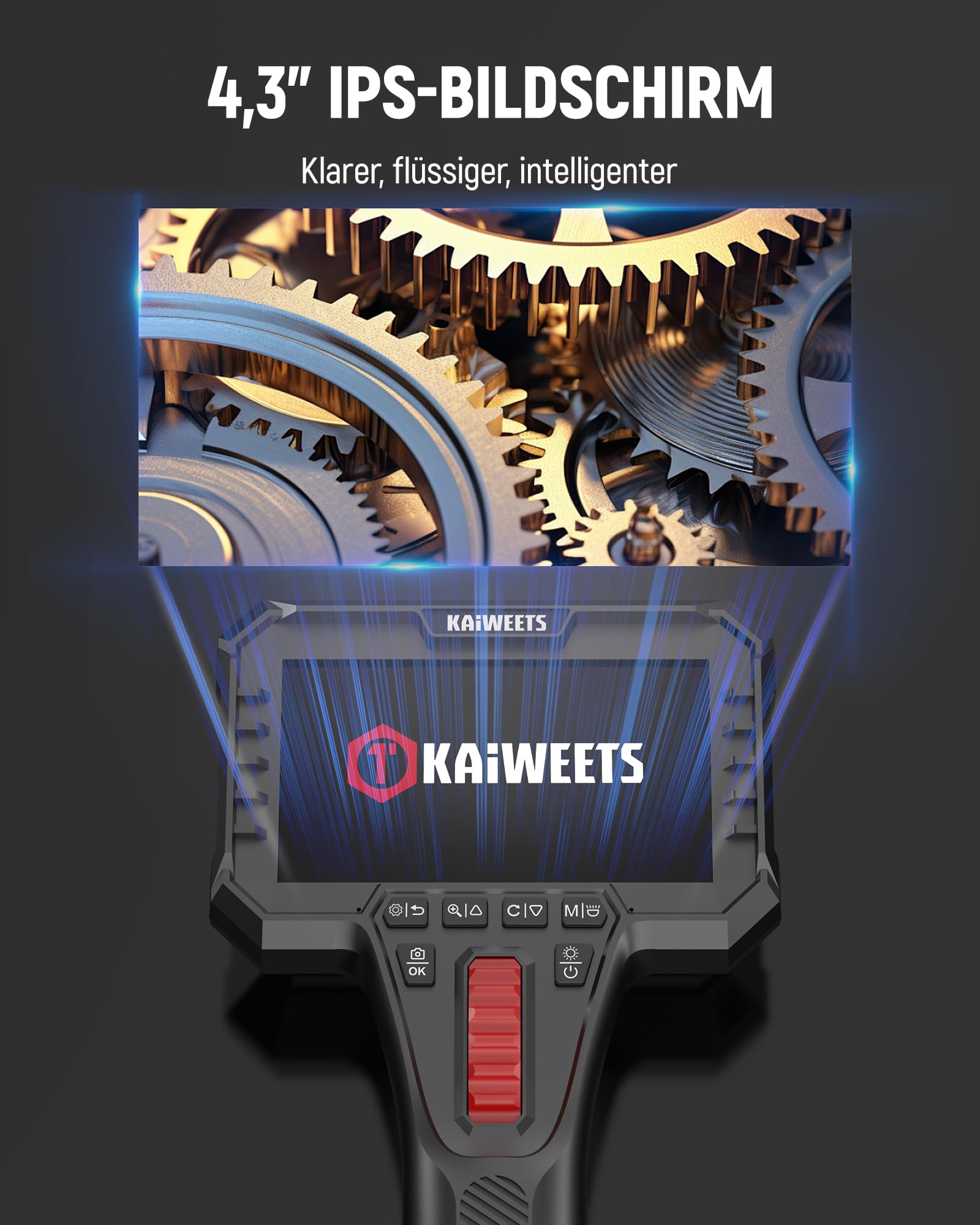 KAIWEETS Endoskopkamera mit Licht, 2-Wege artikulierte 210° Sonde (6,5 mm) mit Scrollradsteuerung, 1080P IPS-Display, 1,6 m halbstarres Kabel, IP67 wasserdicht, für Auto, Heizung, Sanitär & Industrie