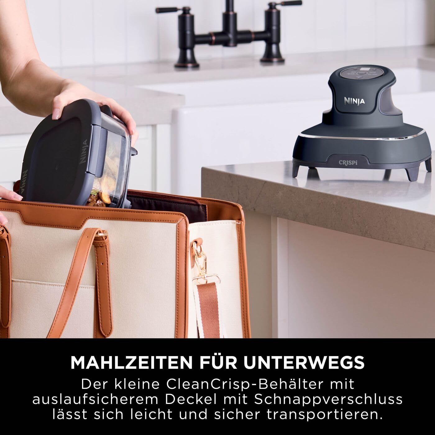 Ninja CRISPi TempWare 2er-Schüssel-Set: Glasbehälter (1,4 l) mit Schnappverschlussdeckeln, wärmebeständiger Heißluftfritteusen-Glasbehälter, BPA-freier Deckel für Transport XSKLIDPLT2EUUK