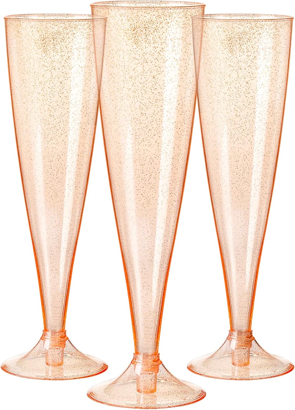 Homy Feel 30 Pack Rose Gold Glitter Plastic Rose Gold Wine Glasses,5OZ Champagne Flutes Disposable for Party,Plastic Champagne Flutes,Mimosa Bar Glasse for Valentine's day Galentines day Supplies