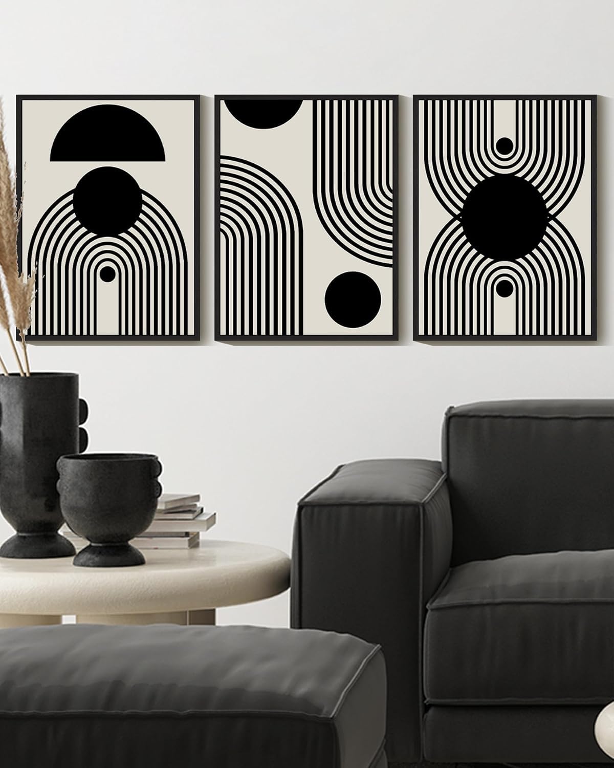 lianyibo Black and White Abstract Wall Art Duotone Minimal Dark Prints Shapes Illustrations Living Room Bedroom Decoration (50x75cmx3/Bezramowa)