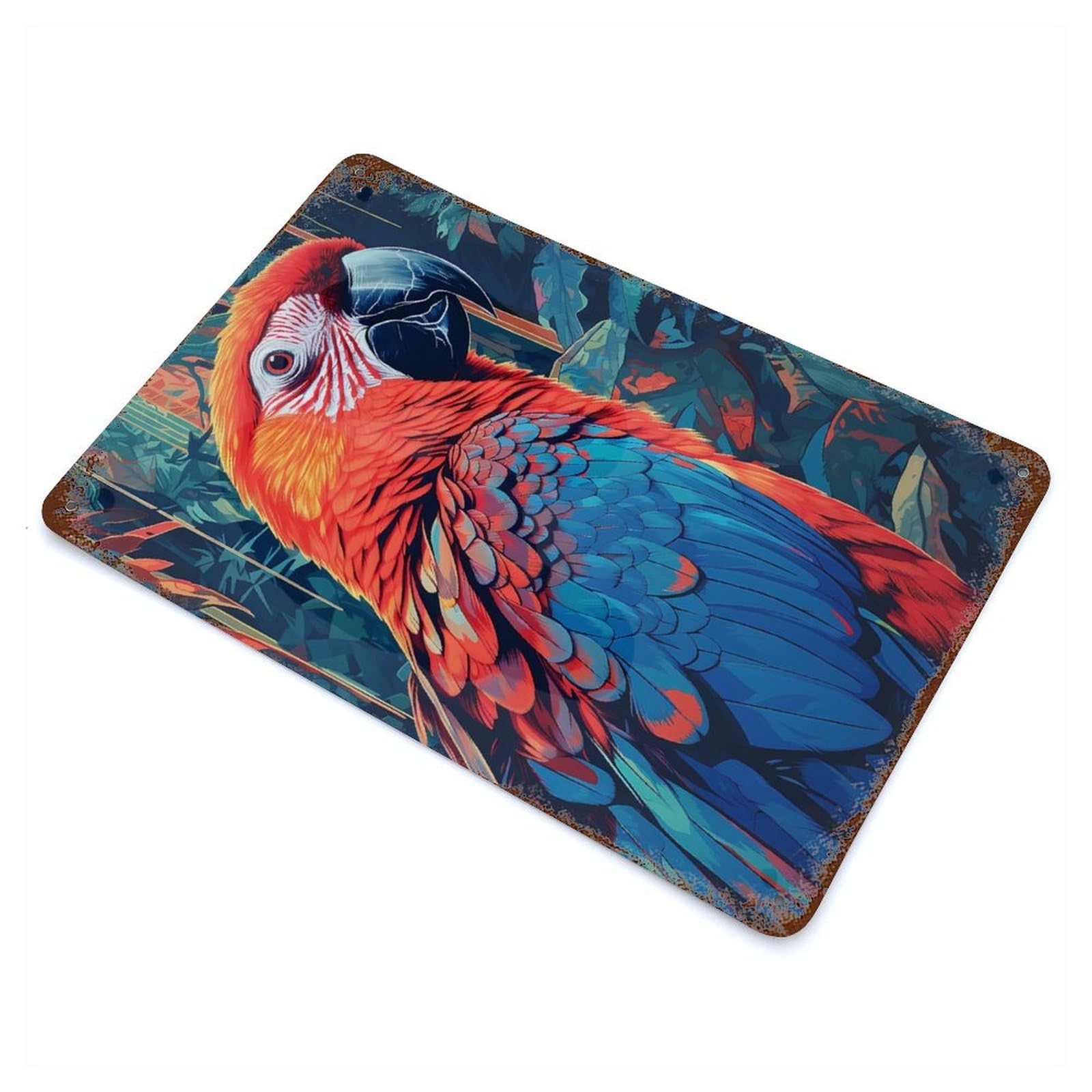 Beautiful Ara Parrot Rust Effect Tin Sign 11.8"x7.9", Industrial Home Decor for Bistro, Counter And Cafe Decor