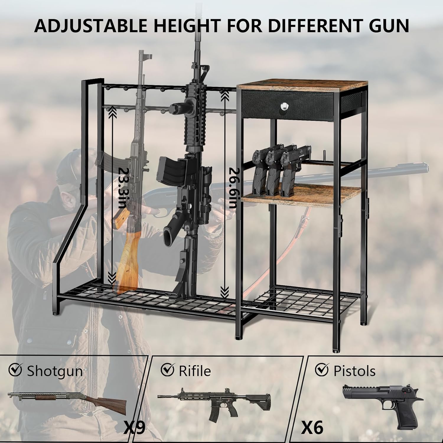 Indoor Gun Racks, Rifle Rack Floor Stand, Heavy Duty Metal Gun Storage Shelf, Vertical Shotgun Display Stand for Home Garage Office or Retail Shop, Black