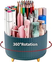 BKQPTL 360 Degree Rotating Desk Organizer, Pencil Pen Stationary Holder Stand for table, Plastic Rotating Desk Pen stand with 5 Compartment, Art Supplies,Pencil Cup for Office,School,Home (1, Green)