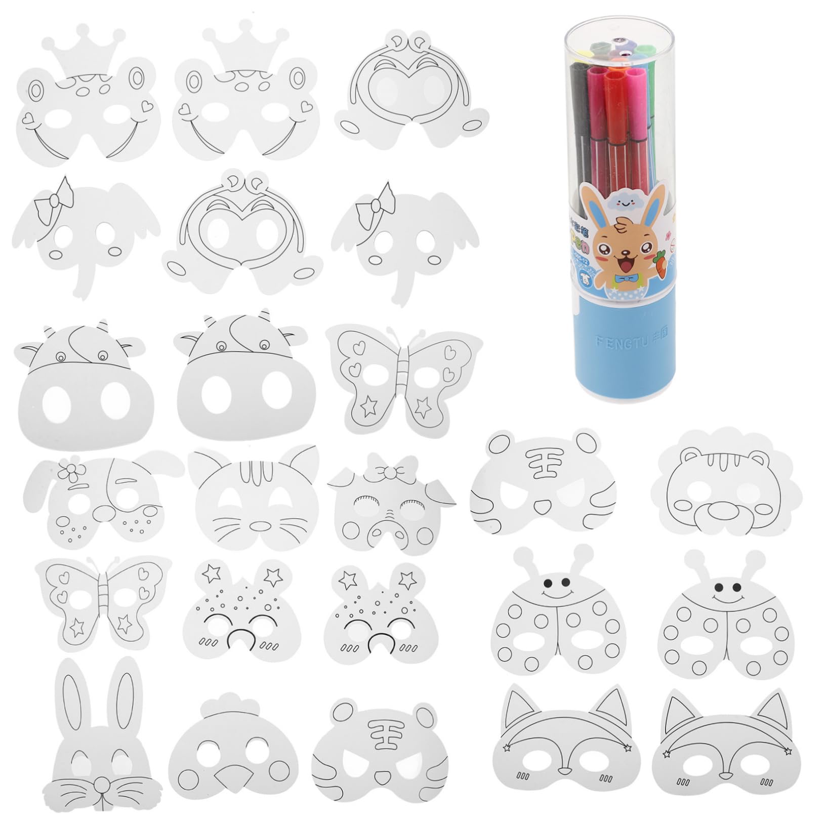 TOYANDONA Maschera Pig Mask per Bambini Set DIY con Maschere Bianche di Carta e Plastica per Colorare e Creare, per Spettacoli Teatrali e Attività Creative, con Pennarelli Stile Casuale