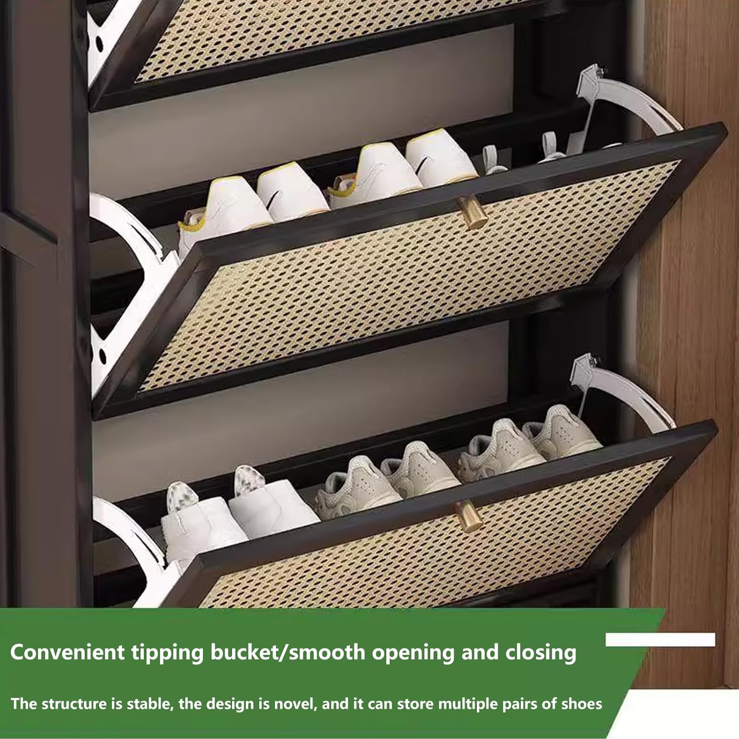 Shoe Storage Cabinet Cabinets Hallway Slim Cupboard Cupboards Hallways Slimline，Freestanding Plastic Rattan Shoe Cabinet - Stylish Shoe Rack with 2 Flip Drawers & Shelves for Entryway Bedroo