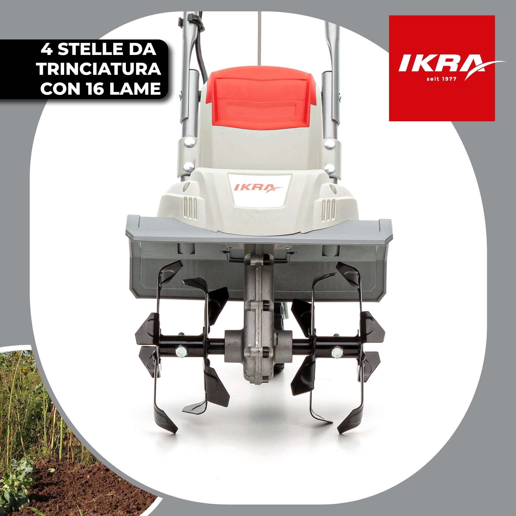IKRA motozappa elettrica IEM 800S, larghezza di lavoro 30cm, profondità di lavoro 20cm, 800 W