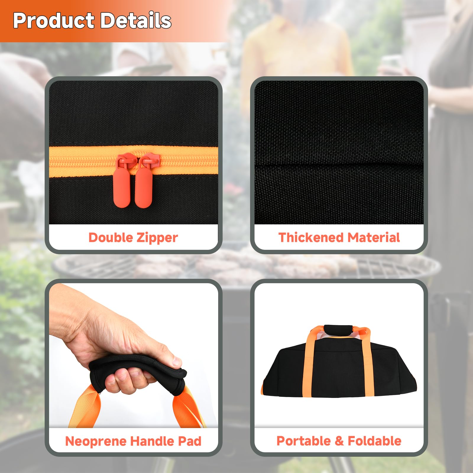 Bolsa de almacenamiento de herramientas para barbacoa, bolsa de almacenamiento de accesorios para parrilla, bolsa de transporte de utensilios para parrilla, contenedor plegable para 4