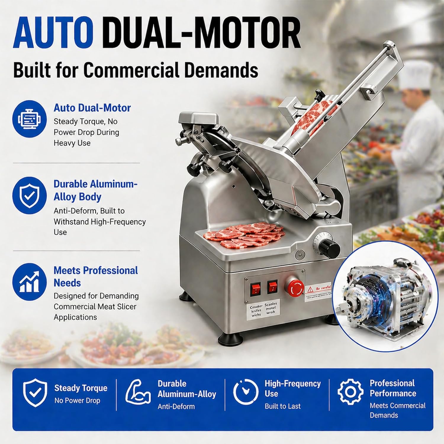 550W Commercial Meat Slicer, Automatic Meat Slicer with 12-Inch Blade, 0-15mm Adjustable Thickness Electric Meat Slicer with Emergency Stop Button for Hotel Catering and Butcher Shop Prep Station