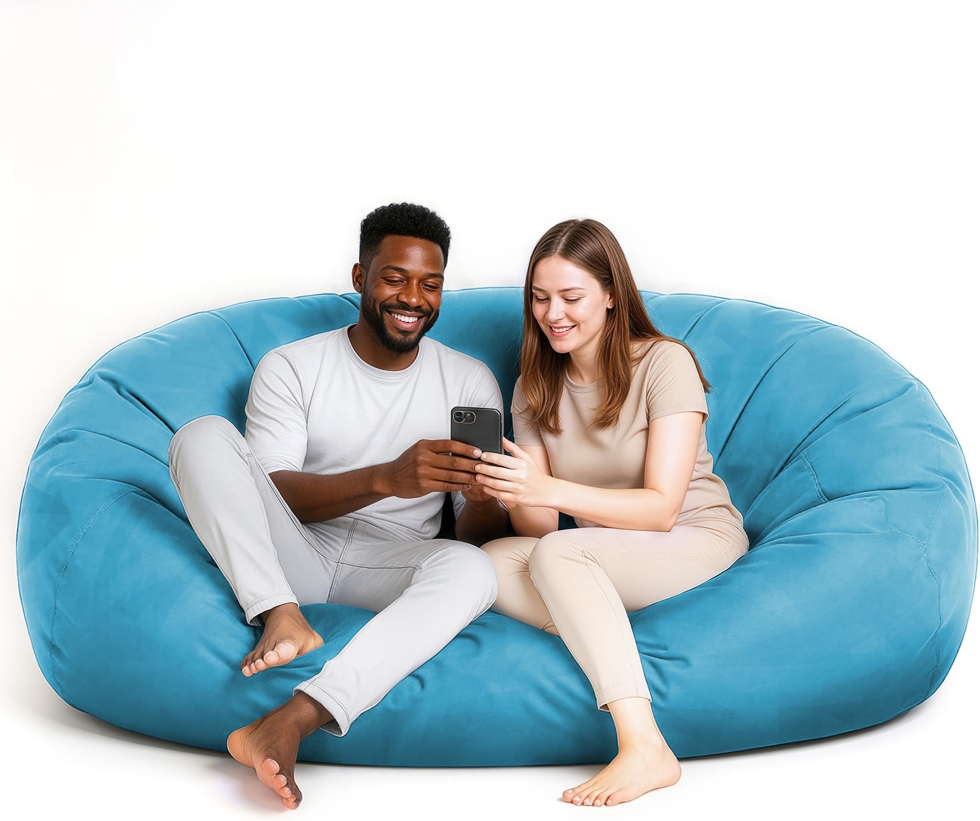 Lumaland Luxurious Giant 6ft Bean Bag Chair with Microsuede Cover - Ultra Soft, Foam Filling, Washable XL Bean Bag Sofa for Kids, Teenagers, Adults - Sack Chair for Dorm, Family Room - Light Blue