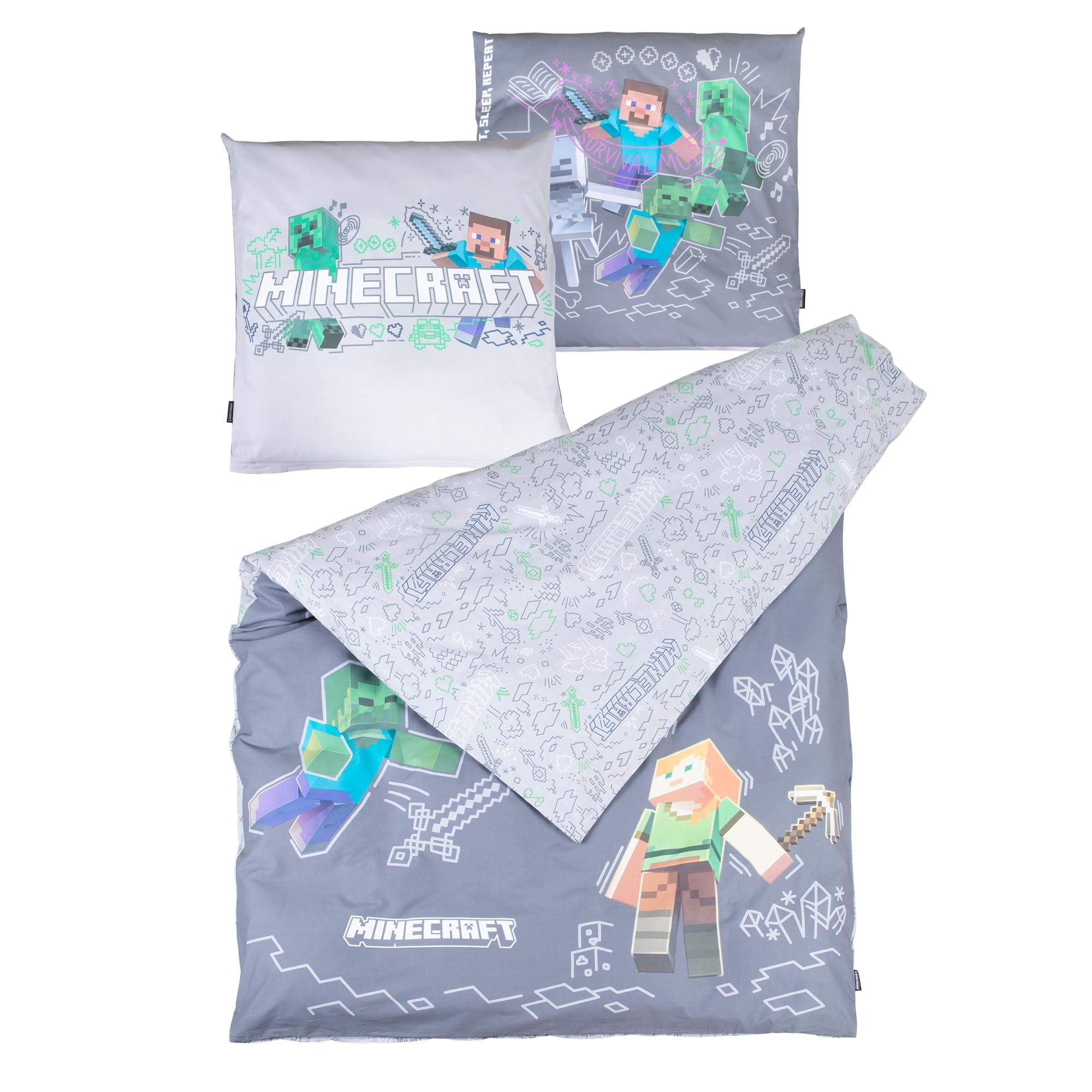Minecraft parure de lit housse de couette coton réversible respirante fermeture éclair enfant